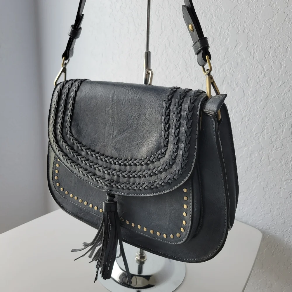 Antik Kraft Gray/ Blue Western Studded Saddle Bag Purse